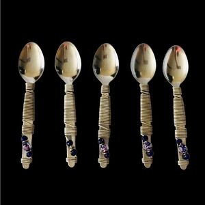 NWOT Set of 5 Fancy Handmade Stainless Steel Beads Teaspoons Silverware